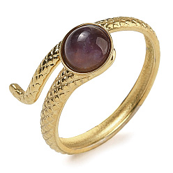 Аметист Природные палец кольца аметист, змея 304 кольца для открытой манжеты из нержавеющей стали с ионным покрытием (IP), реальный 18 k позолоченный, внутренний диаметр: 17 мм