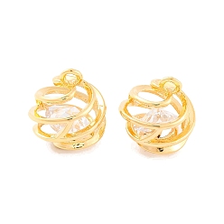 Настоящее золото 24K Латунь прелести, со стеклом, без свинца и без кадмия, спиральная шпилька, реальный 24 k позолоченный, 11x10.5x10.5 мм, отверстие : 1.2 мм