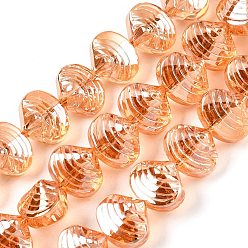 Сэнди Коричневый Стеклянные бусины с гальваническим покрытием , формы раковины, песчаный коричневый, 8x9.5x7.5 мм, отверстие : 0.9 мм, около 80~84 шт / нитка, 25.20~26.88'' (64~67.2 см)