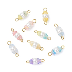 Золотой Подвески-соединители из перламутрового стекла и акрила с выпечкой, с железными двойными петлями, разноцветные, золотые, 18x6 мм, отверстия : 1.8 mm и 1.2 мм