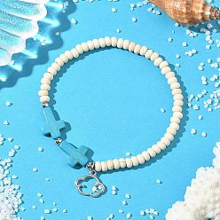 Cloud Сплав шарм браслеты, Женские браслеты с эластичными бусинами из синтетической бирюзы, облако, внутренний диаметр: 2-3/8 дюйм (6 см), крест: 16x12x4 мм