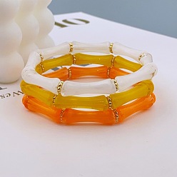 Темно-Оранжевый Браслеты из акрила и бамбука для женщин, темно-оранжевый, внутренний диаметр: 2-1/4 дюйм (5.8 см)