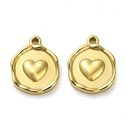 Heart 304 Stainless Steel Pendant, Real 14K Gold Plated, Flat Round Charm, Heart, 15.5x12x3mm, Hole: 1.5mm