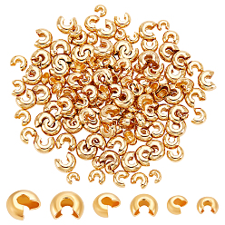 Echt 18 k vergoldet 150Stück 3Größen Messing Quetschperlen Abdeckungen, echt 18 k vergoldet, 3.5~5.5x4~6.5x2~3.5 mm, Bohrung: 1.2~2 mm, 50pcs / Größe
