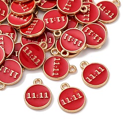 Красный Сплав эмали прелести, золотой плоский круг с счастливым числом 11:11 талисман, красные, 14.5x12x2 мм, отверстие : 1.5 мм