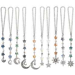 (52) Непрозрачная лаванда 10 шт. 10 стили подвесные украшения из сплава и стекла, луна, с латунной цепочки и легированной Lobster Claw пряжек, разноцветные, 334~357 мм, 1 шт / стиль