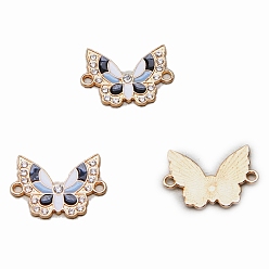 Белый 100шт. сплав эмалированные бабочки-соединители подвески, с кристально горный хрусталь, золотой свет, белые, 16x18.9x1.9 мм