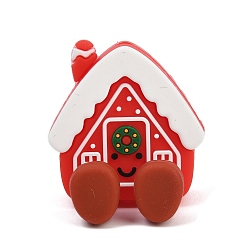 Дом Рождественские силиконовые бусины, фокусные бусы, красные, дом, 30x28x21.5 мм, отверстие : 2.6 мм