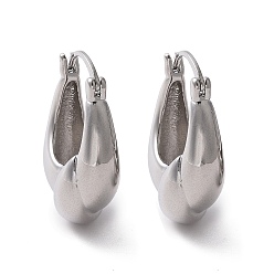 Real Platinum Plated Brass Twist Teardrop Hoop Earrings for Women, Real Platinum Plated, 27.5x19x9.5mm, Pin: 16x0.8~1.6mm