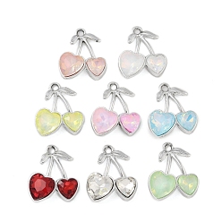 Платина K 5 стеклянные подвески, сплавочная фурнитура, УФ-покрытием, вишня, платина, 19x16x5 мм, отверстие : 2 мм