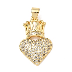 Настоящее золото 18K Латунные микро проложить кубического циркония подвески, сердце, без кадмия и без свинца, долговечный, стойки покрытие, реальный 18 k позолоченный, 23x15x4 мм, отверстие : 4x3.5 мм