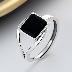 Square 925 Sterling Silver Enamel Adjustable Finger Rings, Antique Silver, Square, Square: 12mm, Inner Diameter: Adjustable