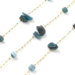 Blue Agate 304 кабельные цепи из нержавеющей стали, с синей агатовой крошкой, текстурированные овальные цепные цепи, пайки, с катушкой, 5~8.5x5~8.5x5~6.5 мм, около 32.81 футов (10 м) / рулон