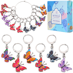 (52) Непрозрачная лаванда Подвески из сплава с эмалью, с 304 серьгами из нержавеющей стали, бабочка, разноцветные, 35 мм, 6 цветов, 4 шт / цвет, 24 шт / коробка