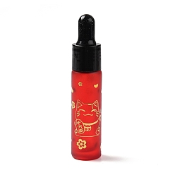 Red Rubber Dropper Bottles, Refillable Glass Bottle, for Essential Oils Aromatherapy, with Fortune Cat Pattern & Chinese Character, Red, 2x9.45cm, Hole: 9.5mm, Capacity: 10ml(0.34fl. oz)