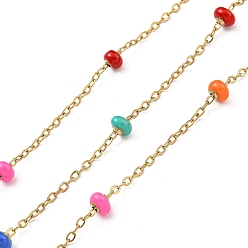 Mixed Color 304 Stainless Steel Enamel Link Chains, Soldered, with Spool, Flat Round, Mixed Color, 2x1.5x0.5mm