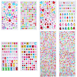 Mixed Shapes 8Pcs 7 Styles Acrylic Rhinestone Self-Adhesive Stickers, Waterproof Bling Faceted Heart Crystal Decals for Party Decorative Presents, Mixed Shapes, 3.5~8x3.5~6x1.5~2mm