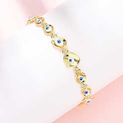 Белый Браслеты из латунной цепочки для женщин, злые глаза, с эмалью, реальный 18 k позолоченный, стойки покрытие, долговечный, без кадмия и без свинца, белые, 7-1/2 дюйм (19.2 см)