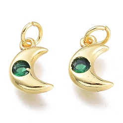 Зеленый Латунные микро проложить кубического циркония прелести, с целью перехода в кольце, луна, золотые, зелёные, 10x6.5x2.5 мм, отверстие: 1.5 мм, переходные кольца: 3.5x0.8 мм