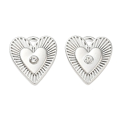 Platinum Alloy Rhinestone Pendants, Heart Charms, Rack Plating, Long-Lasting Plated, Platinum, 18x16.5x3.5mm, Hole: 2x2mm
