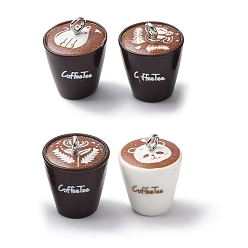 (52) Непрозрачная лаванда Непрозрачные подвески смолы, очарование кофе латте, с железной платиной петлей, разноцветные, 20x15 мм, отверстие : 2 мм