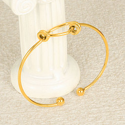 Настоящее золото 18K 304 женские браслеты-манжеты из нержавеющей стали, узел, реальный 18 k позолоченный, внутренний диаметр: 2-3/4 дюйм (6.9 см)