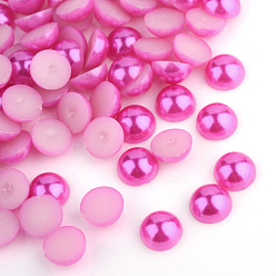 Fuchsia ABS Plastic Cabochons, Imitation Pearl, Half Round, Fuchsia, 3x1.5mm, about 10000pcs/bag
