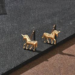 Настоящее золото 18K Латунь серьги, лошадь, реальный 18 k позолоченный, 8.5x9 мм