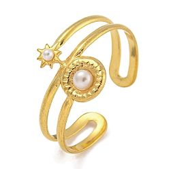 Золотой Звезда и круг 304 открытое кольцо-манжета из нержавеющей стали для женщин, Кольца для пальцев из пластика АБС с имитацией жемчуга, золотые, внутренний диаметр: регулируемый, 12 мм