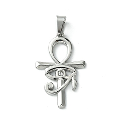 Кристалл 304 подвески из нержавеющей стали, со стразами, Очарование египетского креста "глаз Гора", кристалл, 32x20x2.5 мм, отверстие : 7.5x3.5 мм