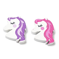 (52) Непрозрачная лаванда Бусины из натурального дерева, единорог, разноцветные, 23.5x19x4.5 мм, отверстие : 2 мм