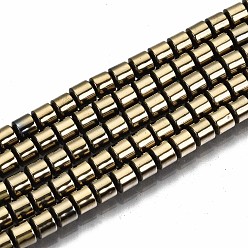 Бледно-Золотистый Гальванизировать немагнитных синтетический гематит бисер пряди, бисер нитей, колонка, бледно золотарник, 3.5x3 мм, отверстие : 1 мм, около 125~126 шт / нитка, 15.55 дюйм ~ 15.83 дюйм (39.5 см ~ 40.2 см)