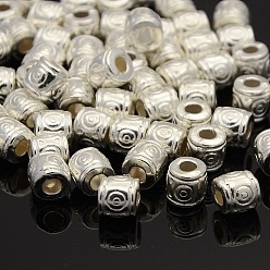 Серебро Бусины тибетского стиля , цинковых сплавов, без кадмия, без никеля и без свинца, колонка, серебряный цвет гальваническим, 6x6.5 мм, отверстие : 2~3 мм.