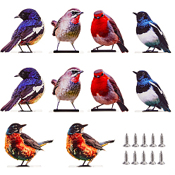 (52) Непрозрачная лаванда 5шт. акриловых скульптур птиц для наружных ограждений, внутренний дворик, сад, с железным винтом, разноцветные, 107~110x85~120x24 мм