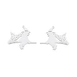 Stainless Steel Color Non-Tarnish 201 Stainless Steel Pendants, Witch, Stainless Steel Color, 31x35x1mm, Hole: 1.4mm
