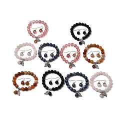 Смешанные камни Натуральные и синтетические ювелирные наборы из драгоценных камней, браслеты и серьги, с латунным распорных бисером и медными крючками, 2 дюйм (5.2 см), 27 мм