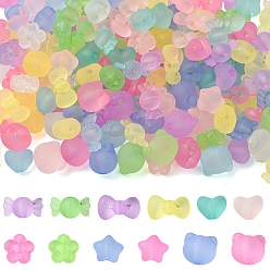 Mixed Shapes 300шт 6 стили матовые прозрачные акриловые бусины, разноцветные, разнообразные, 8.5~13x9.5~17.5x6~9.5 мм, отверстие : 2.2~2.7 мм, 50 шт / стиль