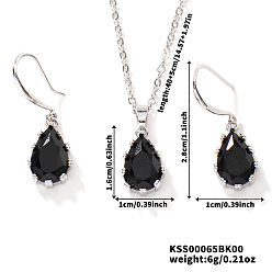 Черный Комплекты из латунных стеклянных подвесных серег и ожерелий с подвесками для женщин, чёрные, ожерелья: 15.75 дюйм (40 см)