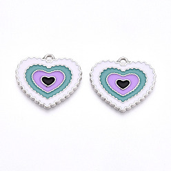 Сливовый Подвески из эмали и сплава, платина, без кадмия и без свинца, шарма сердца, слива, 22x24.8x1.5 мм, отверстие : 1.6 мм