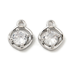 Платинированный Латунь стекло кулоны, Реальная платина, 7.5x6x2.5 мм, отверстие : 0.9 мм