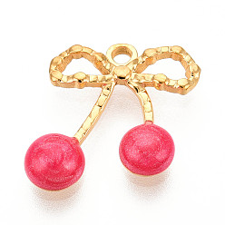 Светло-Вишневый 304 нержавеющей стальной эмали подвески, реальный 18 k позолоченный, вишневое очарование, ионное покрытие (ip), светло-вишневый, 17x17x3.5 мм, отверстие : 1.8 мм