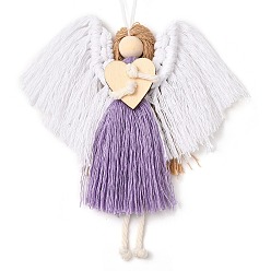 Орхидея Ангел ручной работы плетеный макраме хлопчатобумажные нитки подвеска украшения, с деревянных бусин, для украшения дома, сиреневые, 235 мм