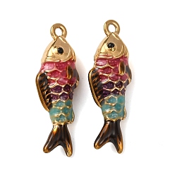 Камелия 304 подвески из нержавеющей стали, с эмалью, рыбы прелести, реальный 18 k позолоченный, ионное покрытие (ip), камелия, 28x10x8 мм, отверстие : 1.5 мм