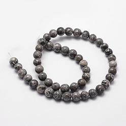 Map Stone Natural Map Stone/Picasso Stone/Picasso Jasper Bead Strands, Round, 8mm, Hole: 1mm, about 44pcs/strand, 14.9 inch~15.1 inch