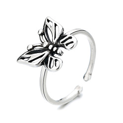 Античное Серебро Латунные манжеты-бабочки с открытыми кольцами для женщин, античное серебро, размер США 6 (16.5 мм)