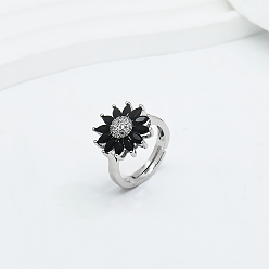 Платина Регулируемые латунные манжеты с микропаве из кубического циркония открытые кольца для женщин, цветок, платина, 16 mm ~ 20 mm