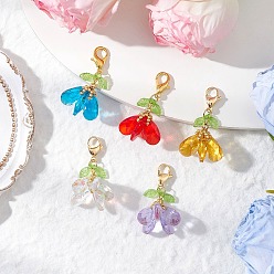 (52) Непрозрачная лаванда Стеклянные подвески в виде цветов, с 304 карабинами из нержавеющей стали и бисером, разноцветные, 42 мм