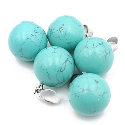 Turquoise Natural Turquoise Round Charms with Platinum Plated Metal Snap on Bails, 14mm