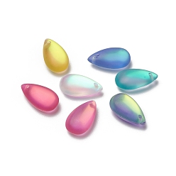 Mixed Color Glass Pendants, Frosted, Teardrop, Mixed Color, 15.5x8.8x5.5mm, Hole: 1mm