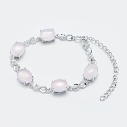 Rose Quartz Natural Rose Quartz Link Chain Bracelets, with Brass Findings, Real Platinum Plated, Oval and Infinity, 5-3/4 inch~6 inch(14.5~15cm)